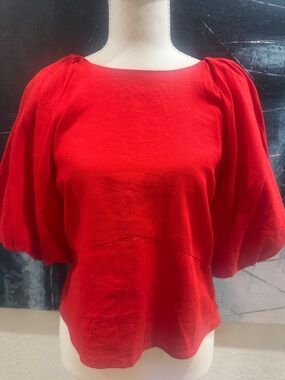 ❤️❤️DKNY Small Red Puff Sleeve Blouse, gorgeous BRAND NEW! Linen